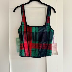 Plaid Square Neck Tank Top